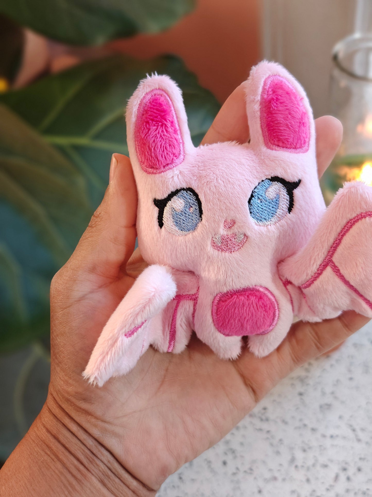 Pink Palm Bat Plush Mini Kawaii Pastel Goth Plushie Handmade Mini Sized