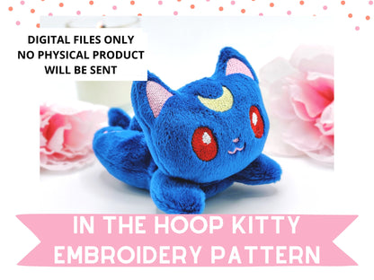 In the Hoop Plush Pattern | Lunar Kitty | Includes Various Sizes 5x7 4x4| ITH Plushie Embroidery Machine Pattern