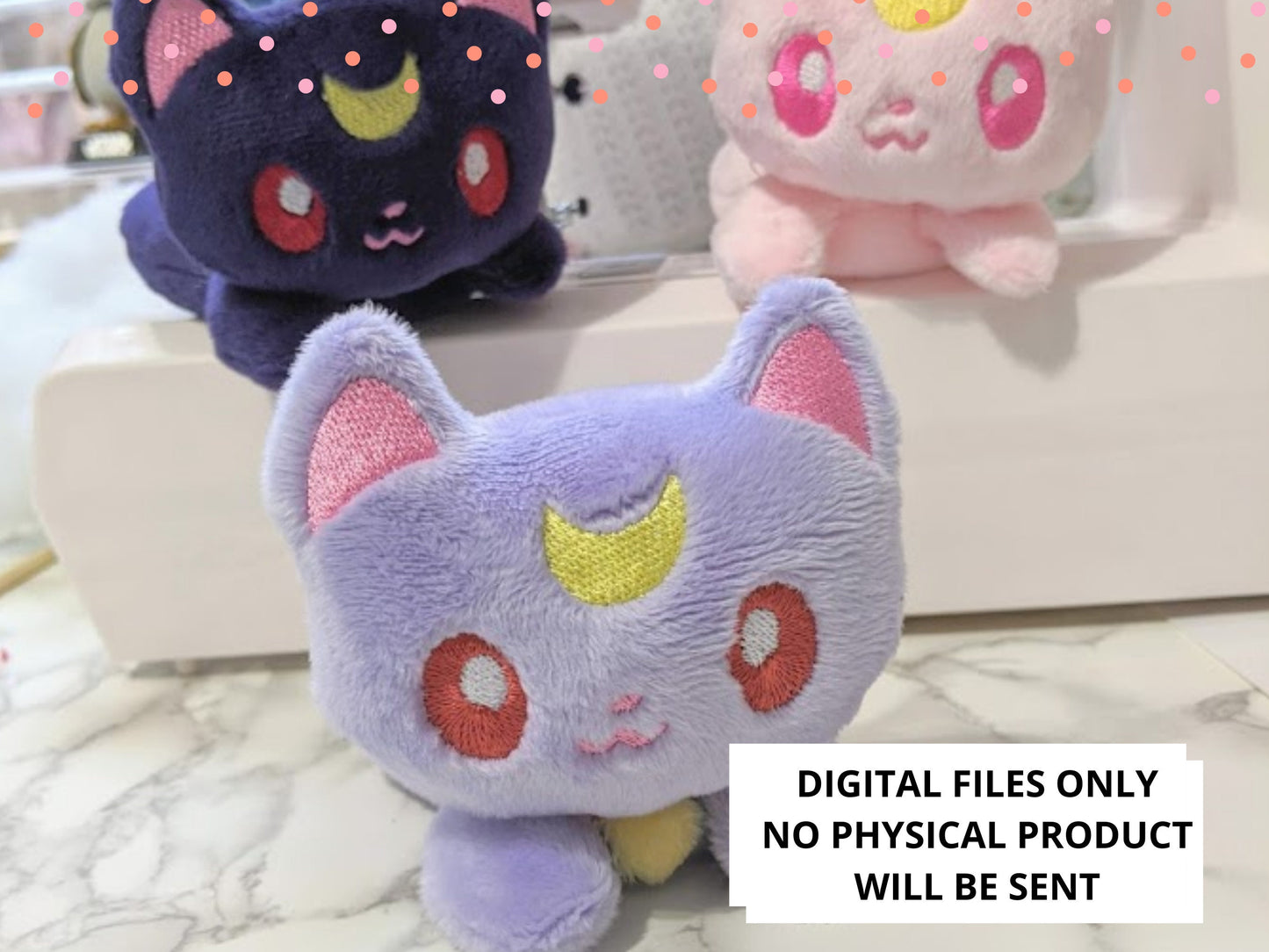 In the Hoop Plush Pattern | Lunar Kitty | Includes Various Sizes 5x7 4x4| ITH Plushie Embroidery Machine Pattern